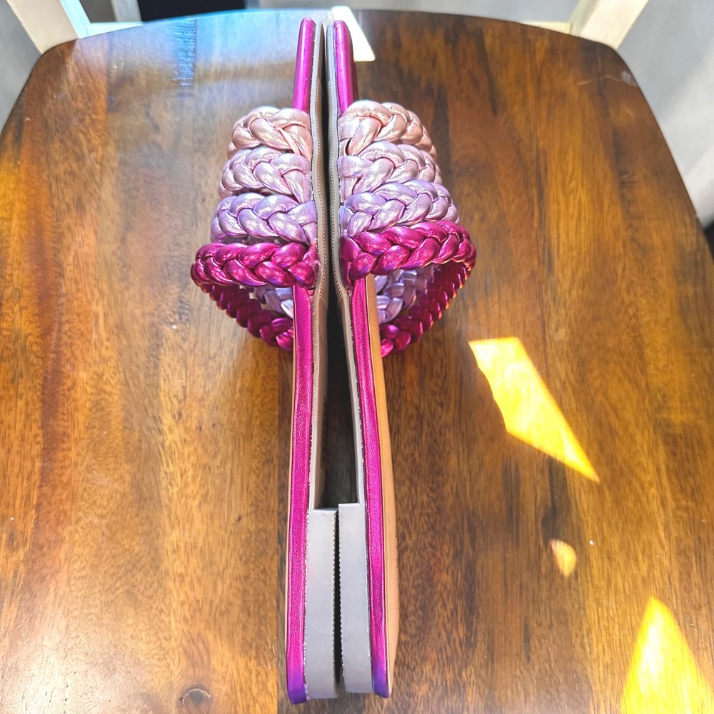 Torrid Slide Sandal Women 11WW Pink Metallic Braided Ombre Flat Summer - Picture 10 of 13